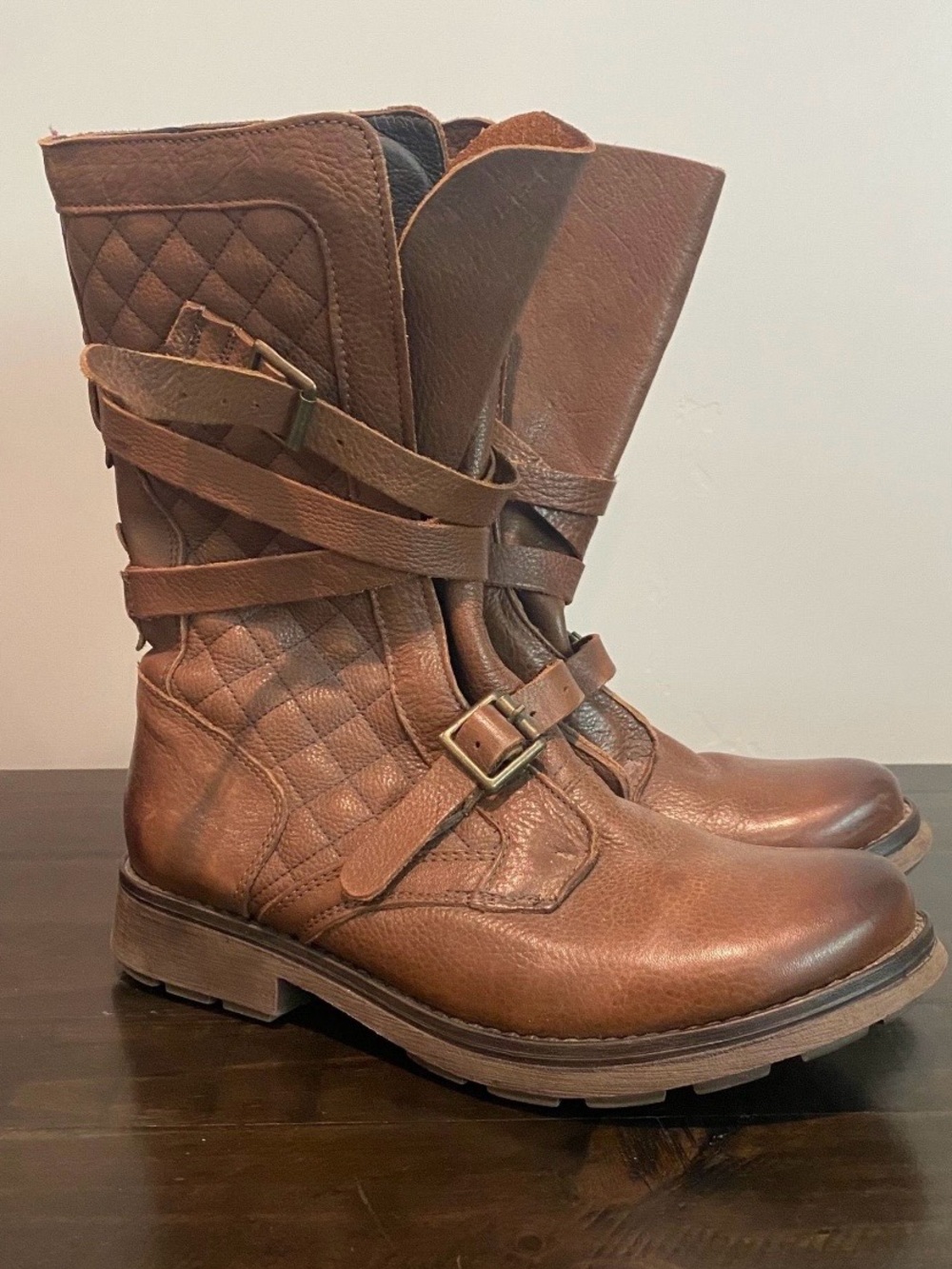 Steve Madden Bounti Moto Boots Brown Leather with Buckle Detail